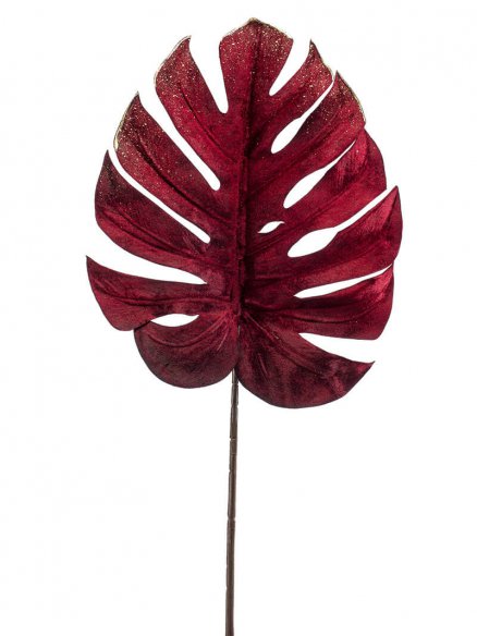 Emerald Monstera fluweel bordeaux rood